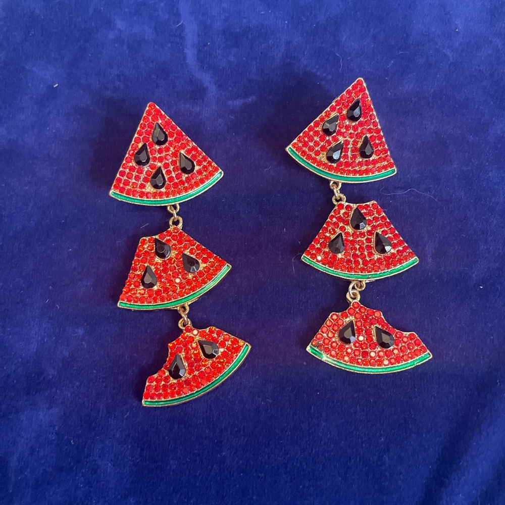 Watermelon Slice Earrings with Textured Charms - Picture 4 of 4